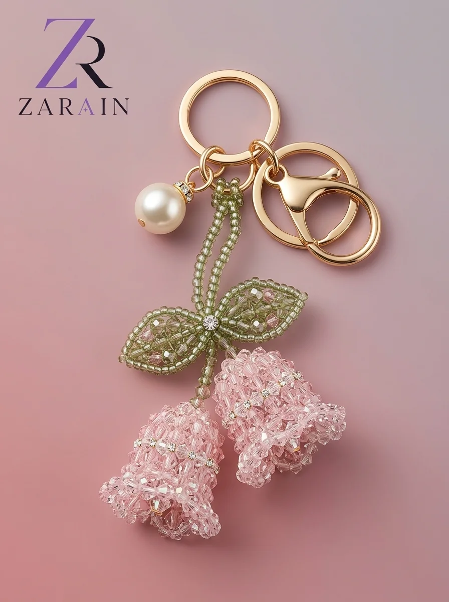 Zarain Beaded Lily of the Valley Flower Keychain