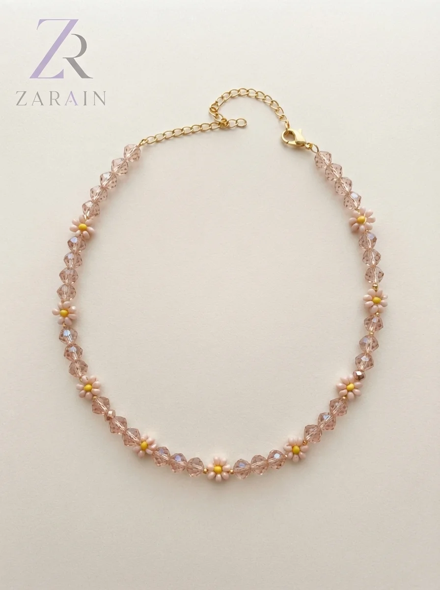 Rose Quartz Daisy Bloom Beaded