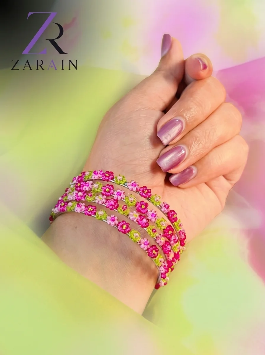 6PC - Pink & Lime Floral Bangles