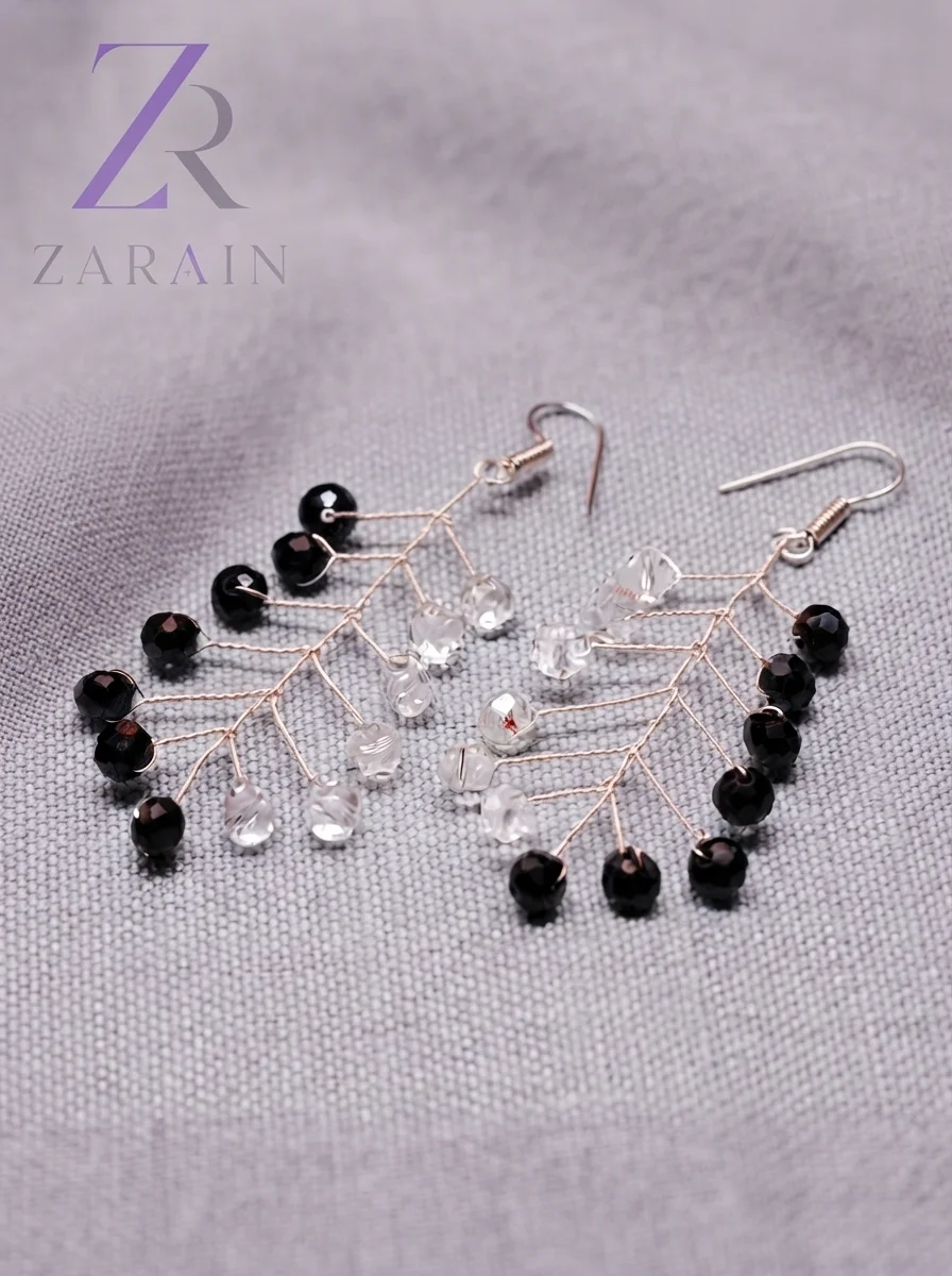 Noir Crystal Leaf Earrings