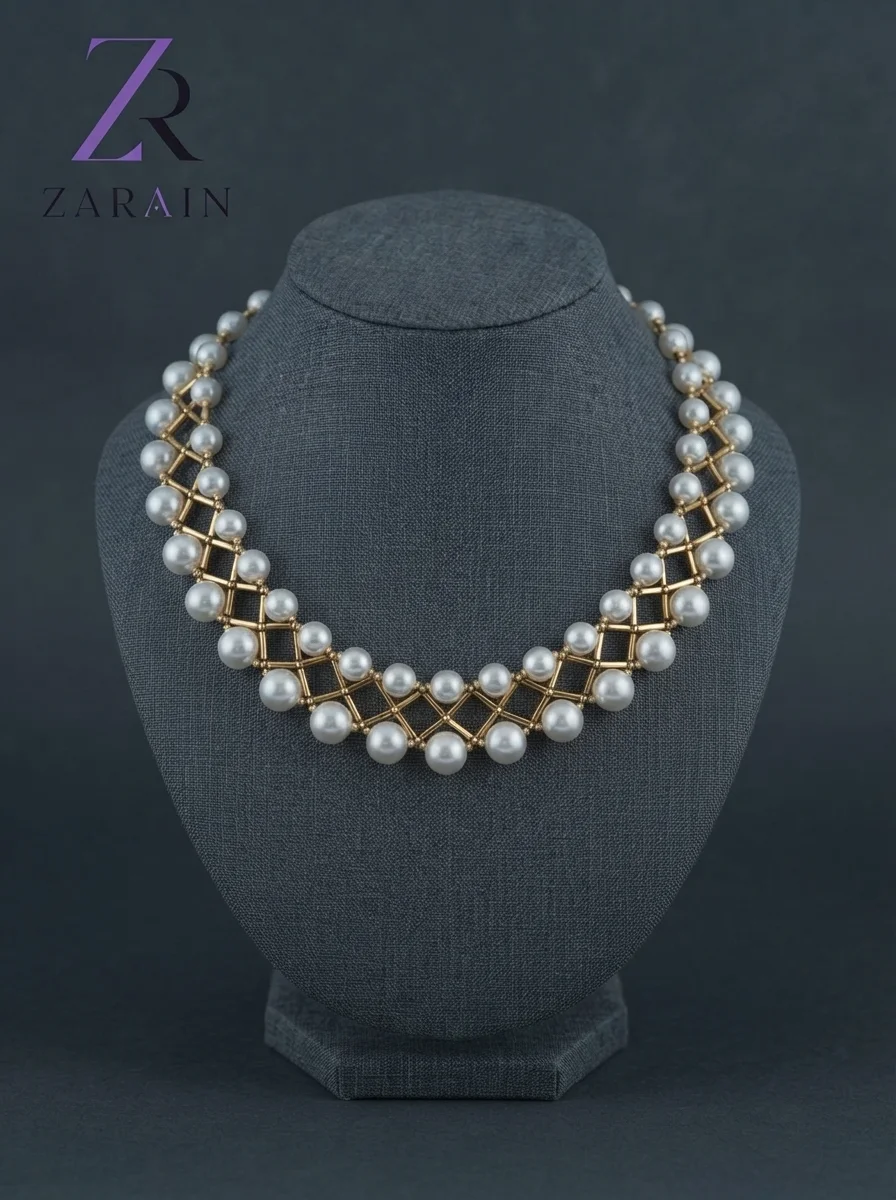 Zarain Golden Interweave Pearl Set