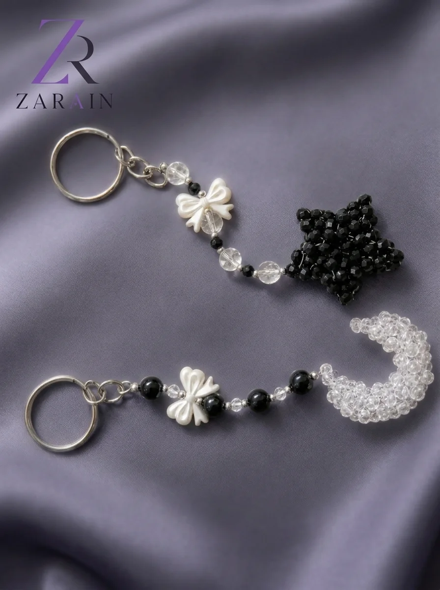Starlight & Crescent Beaded Keyring