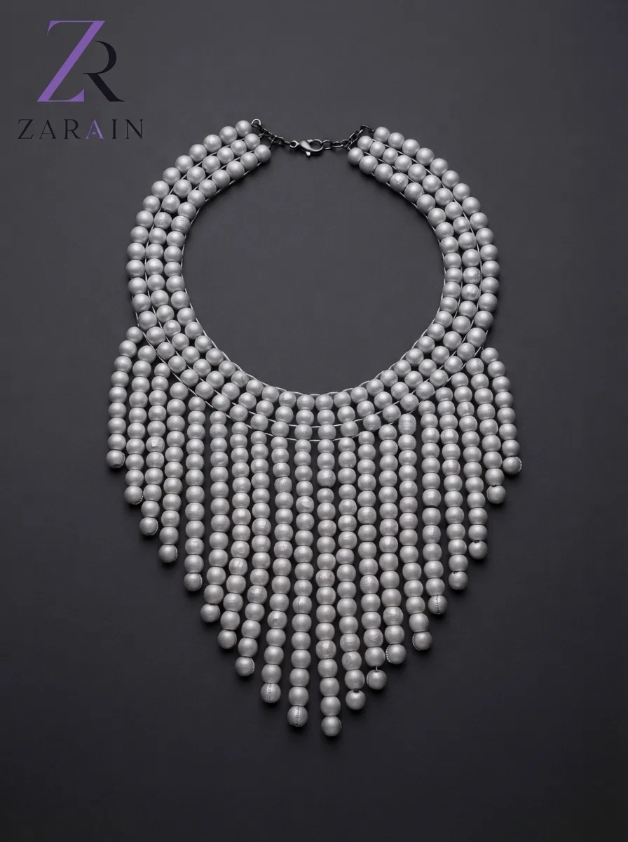 Silver Cascade Bib Necklace