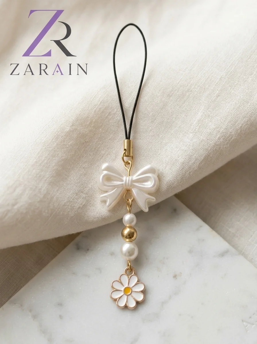 Pearl Daisy Bow Charm Keychain