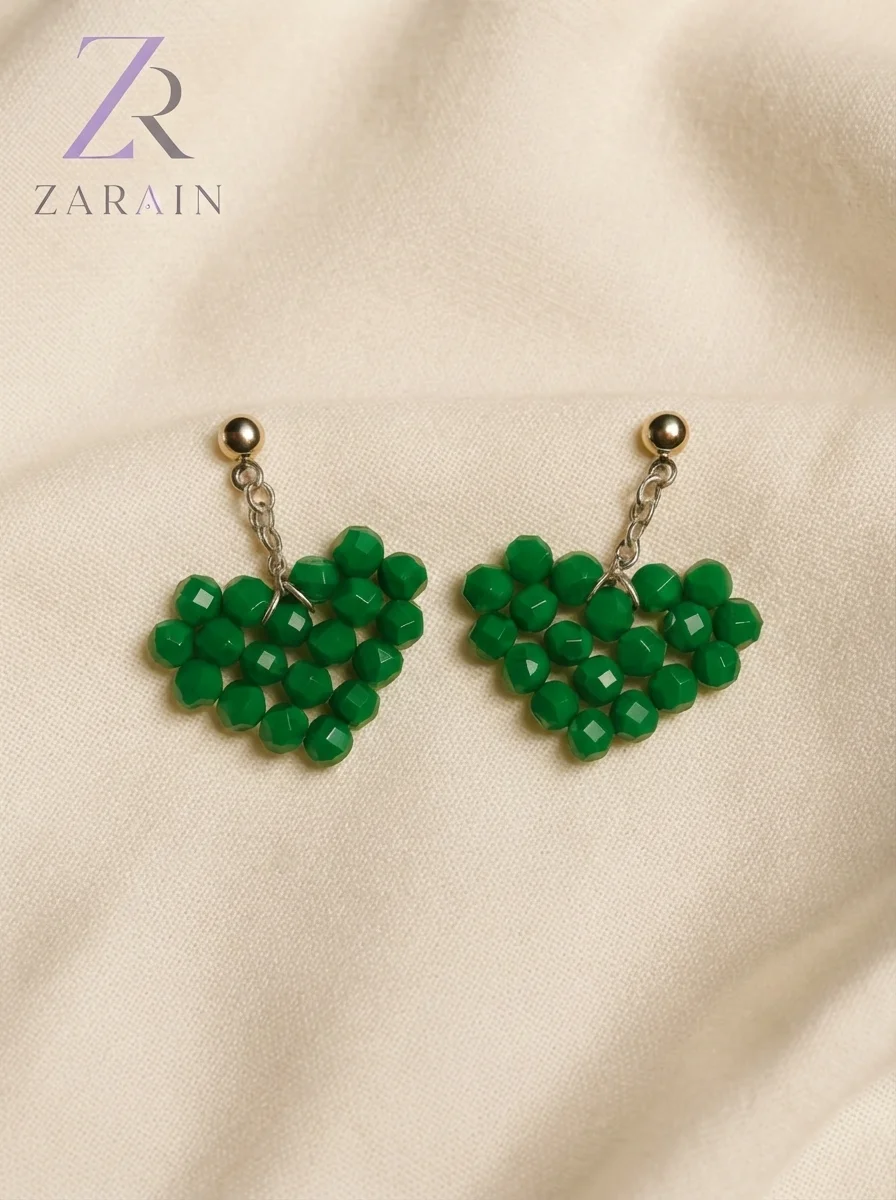 Zarain Green Heart Bead Drop Earrings