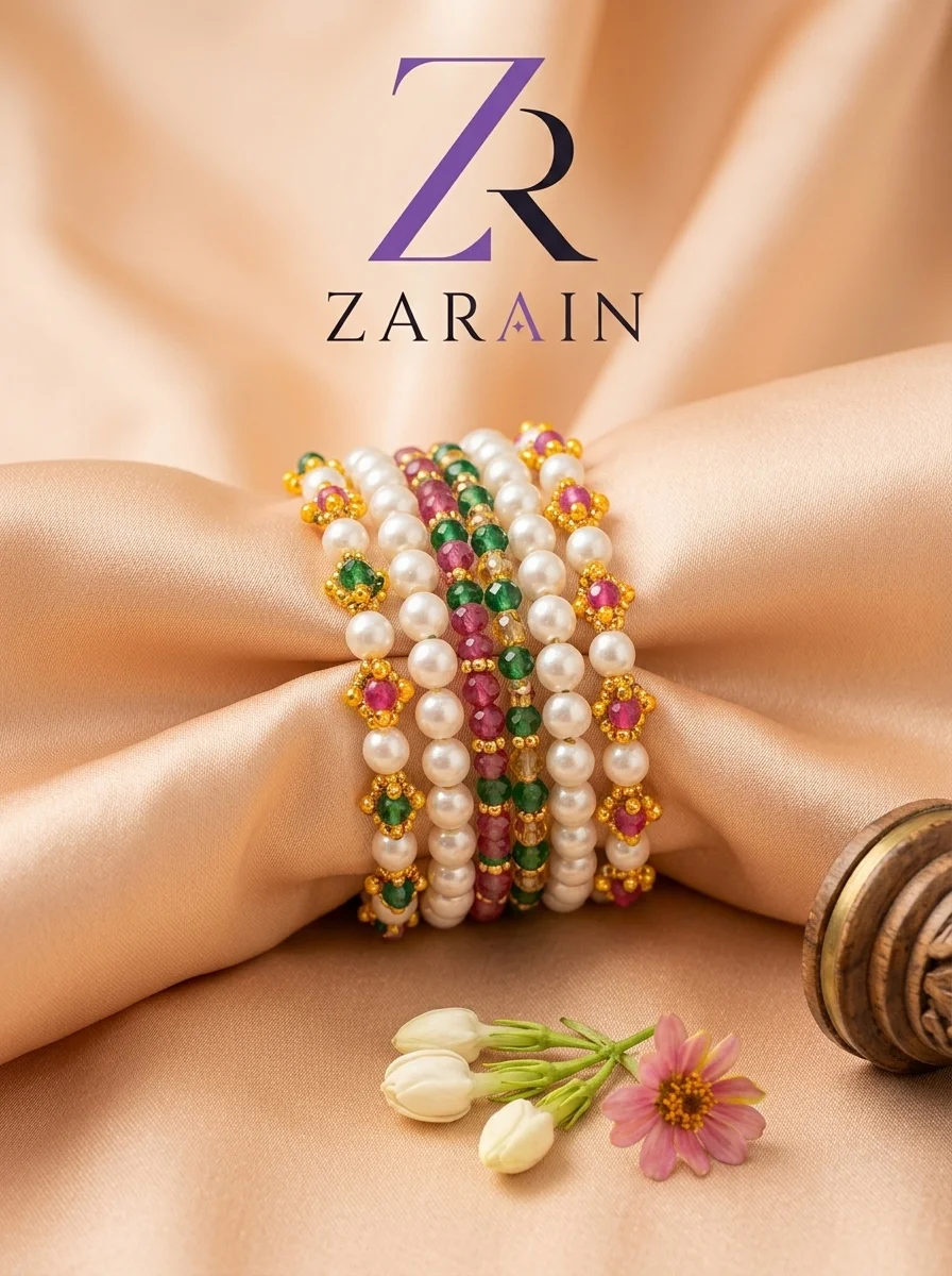 Pearl Crystal Gajra Bracelet & Bangle Set