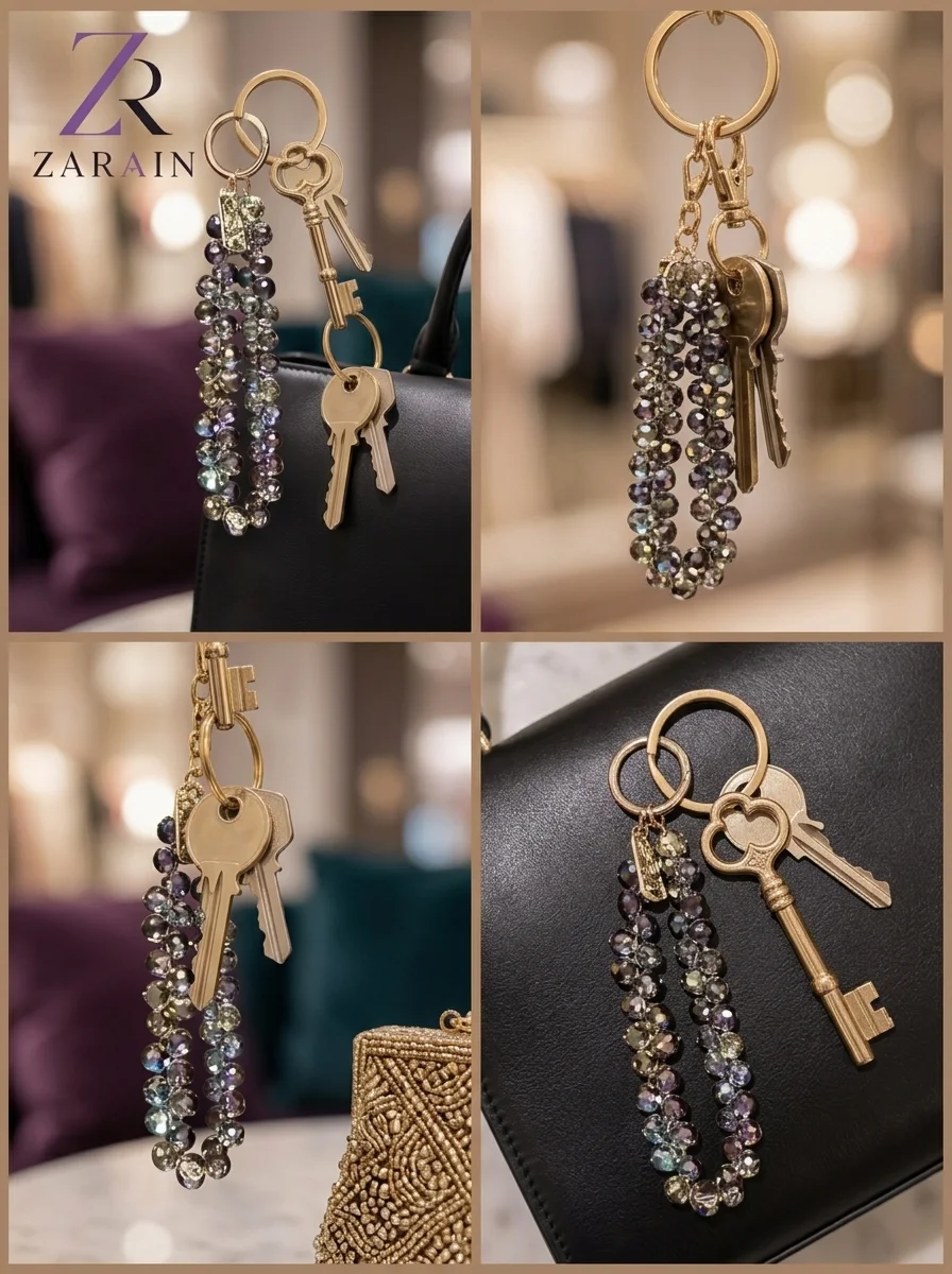 ZARAIN Iridescent Crystal Beaded Keychain & Bag Charm