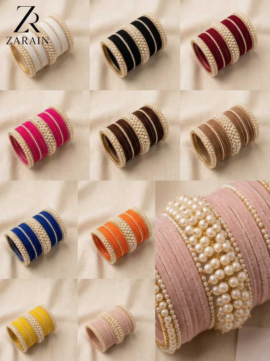 Zarain Velvet & Pearl Allure Bangle Set