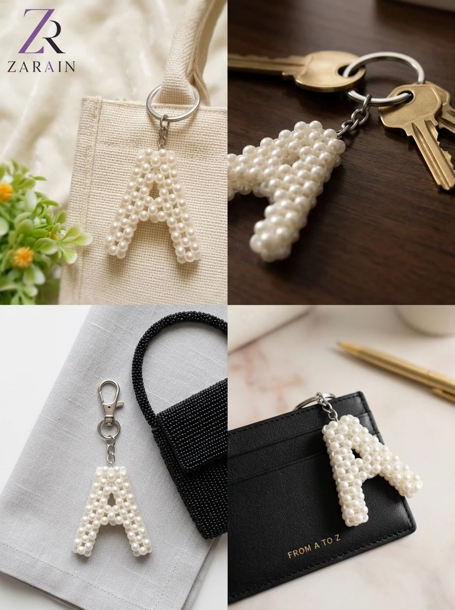 ZARAIN Handcrafted Pearl Alphabet Keychain