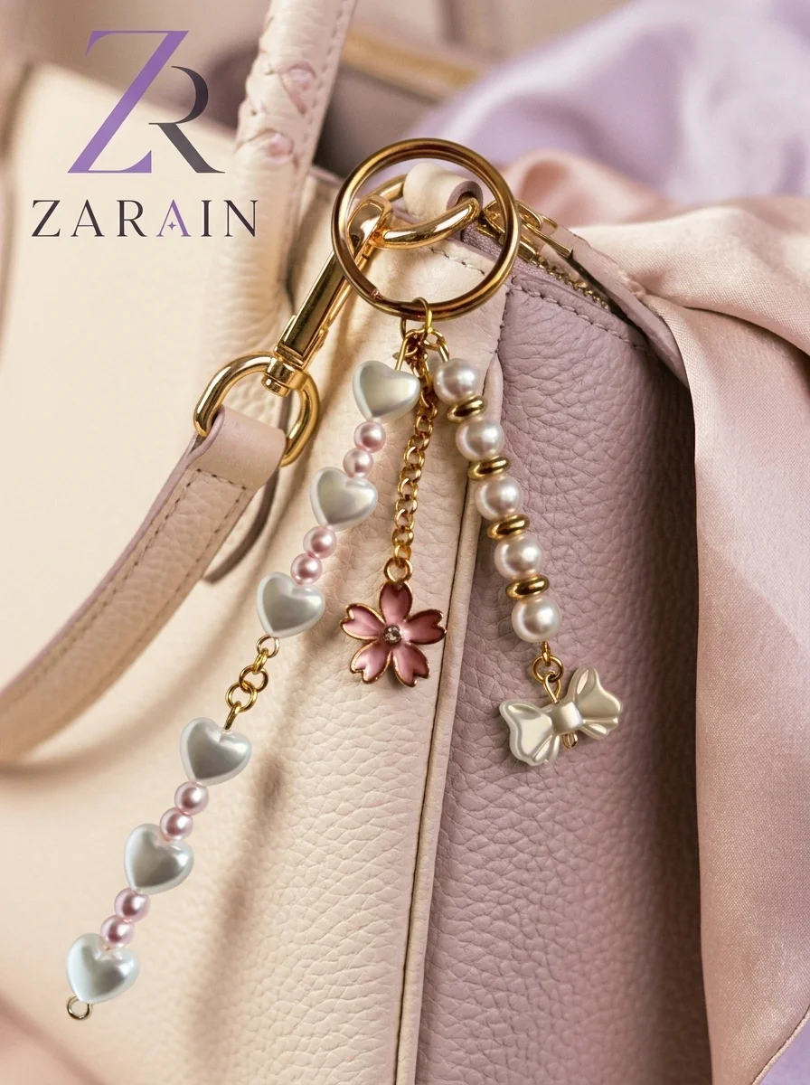 Zarain Sakura Heart & Bow Beaded Charm for Bags & Keys