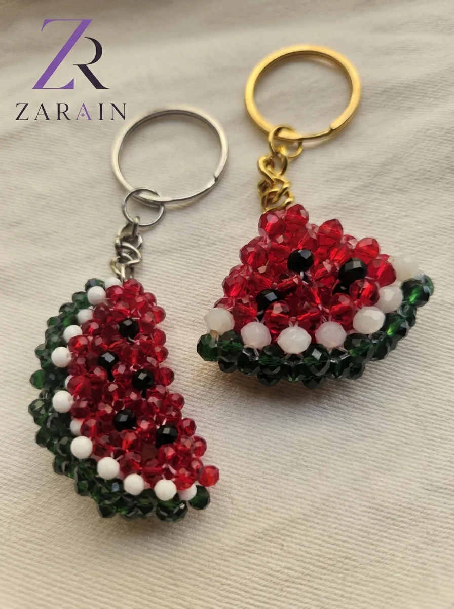 Beaded Watermelon Slice Keychain