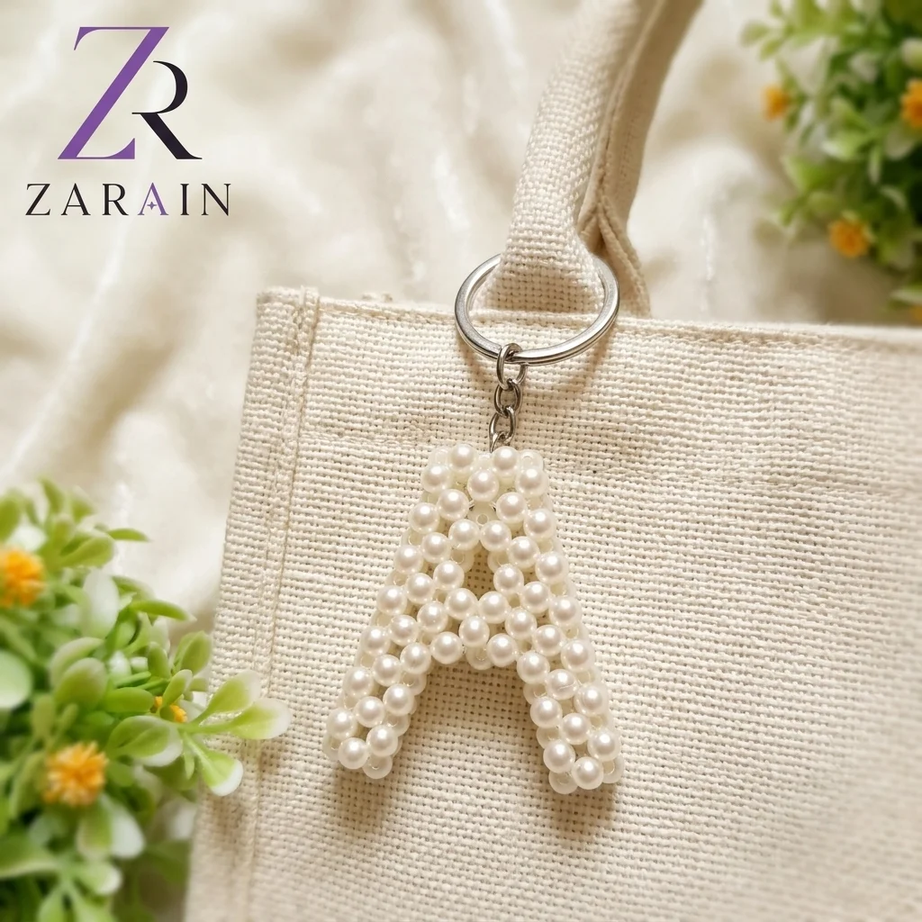 ZARAIN Handcrafted Pearl Alphabet Keychain