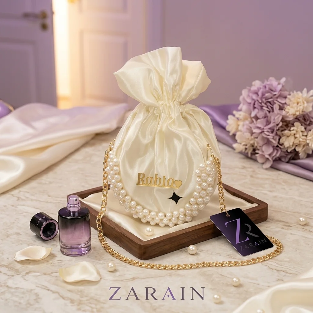 ZARAIN Pearl-Embellished Personalized Silk Potli Bag