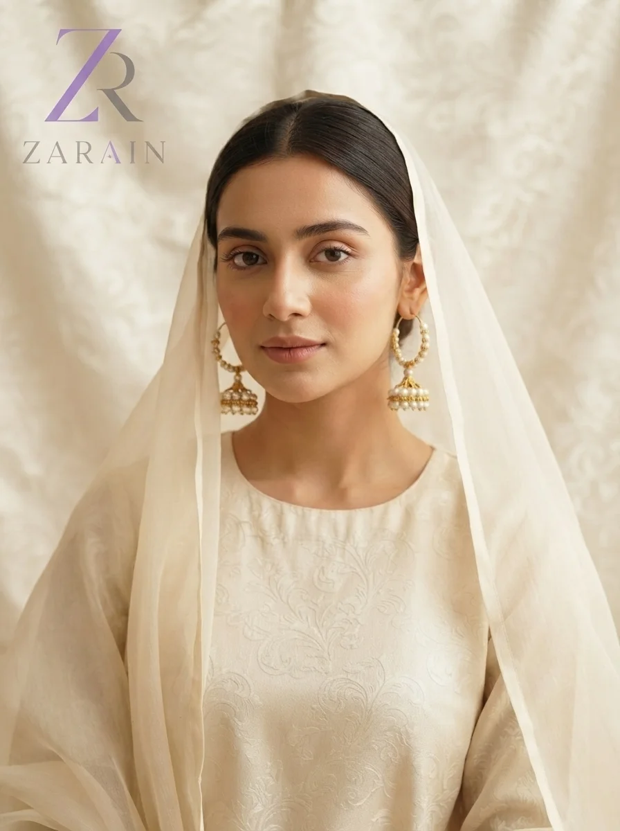 ZARAIN Pearl & Gold Elegance Jhumka Hoops