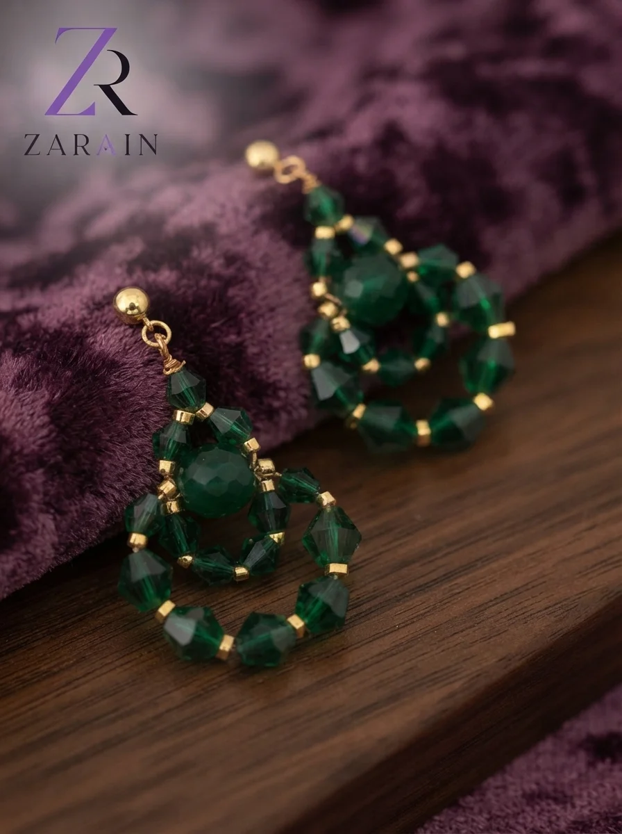 Green Crystal Drop & Hoop Earrings