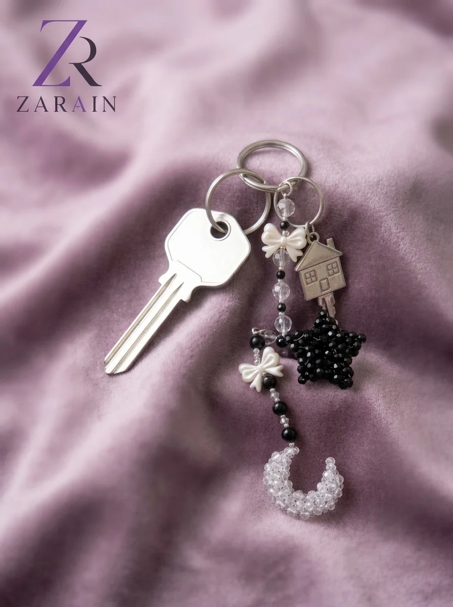 Starlight & Crescent Beaded Keyring
