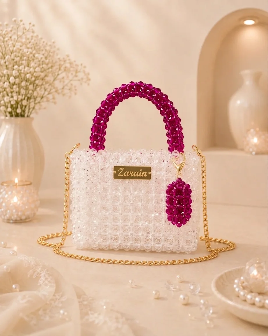 Blush Crystal Handmade Beaded Handbag