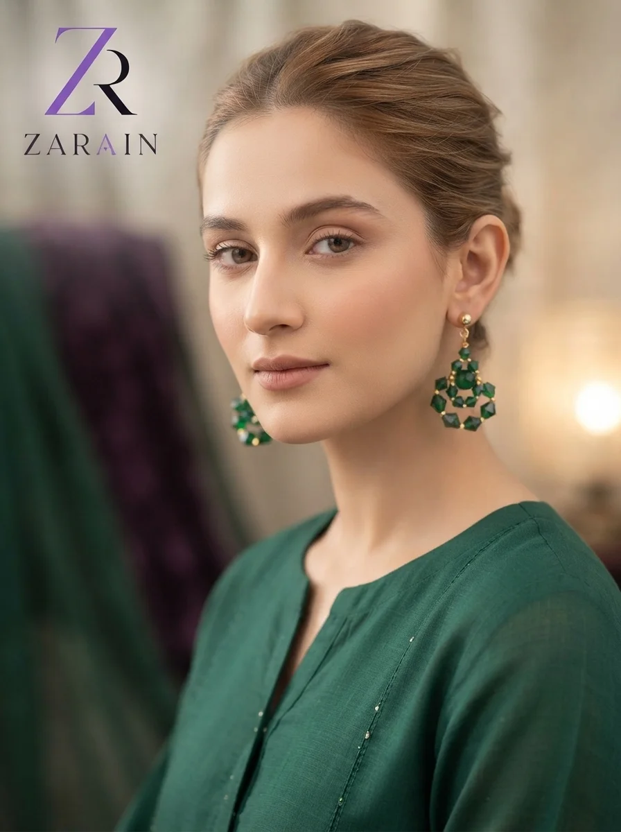 Green Crystal Drop & Hoop Earrings