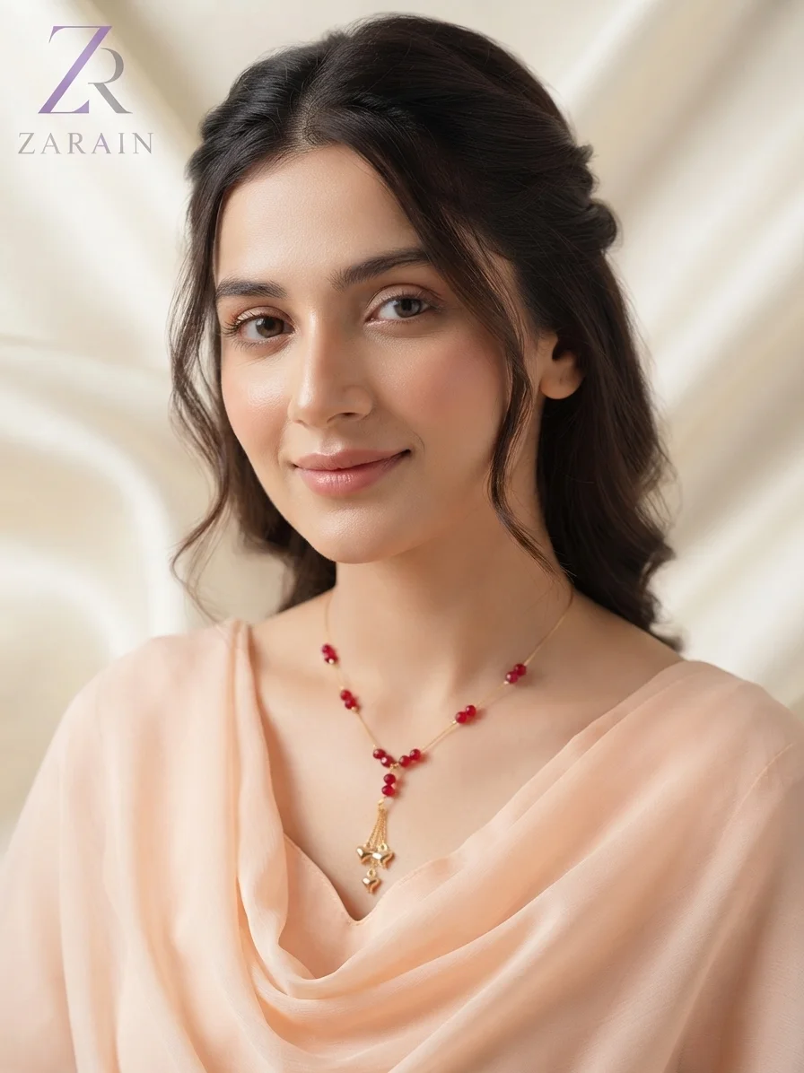Golden Heart Tassel Red Beaded Necklace