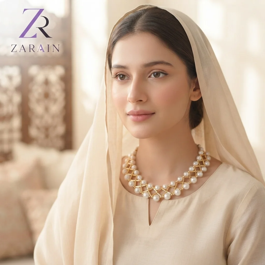 Zarain Golden Interweave Pearl Set