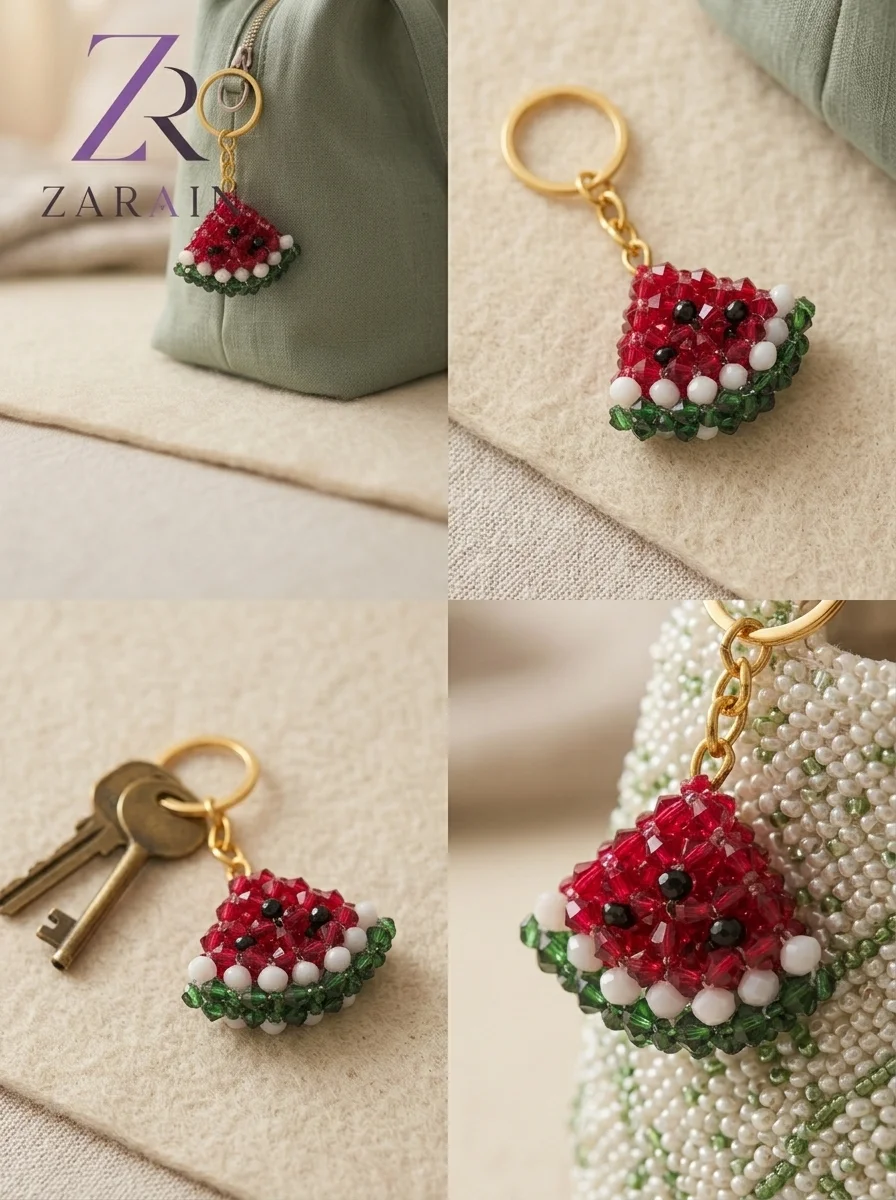 Beaded Watermelon Slice Keychain