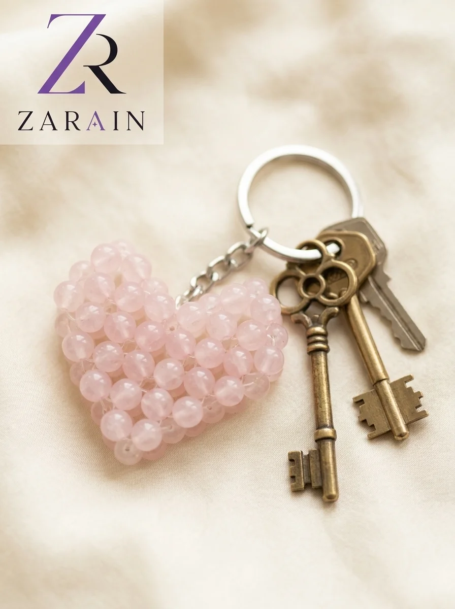 Rose Quartz Heart Keychain