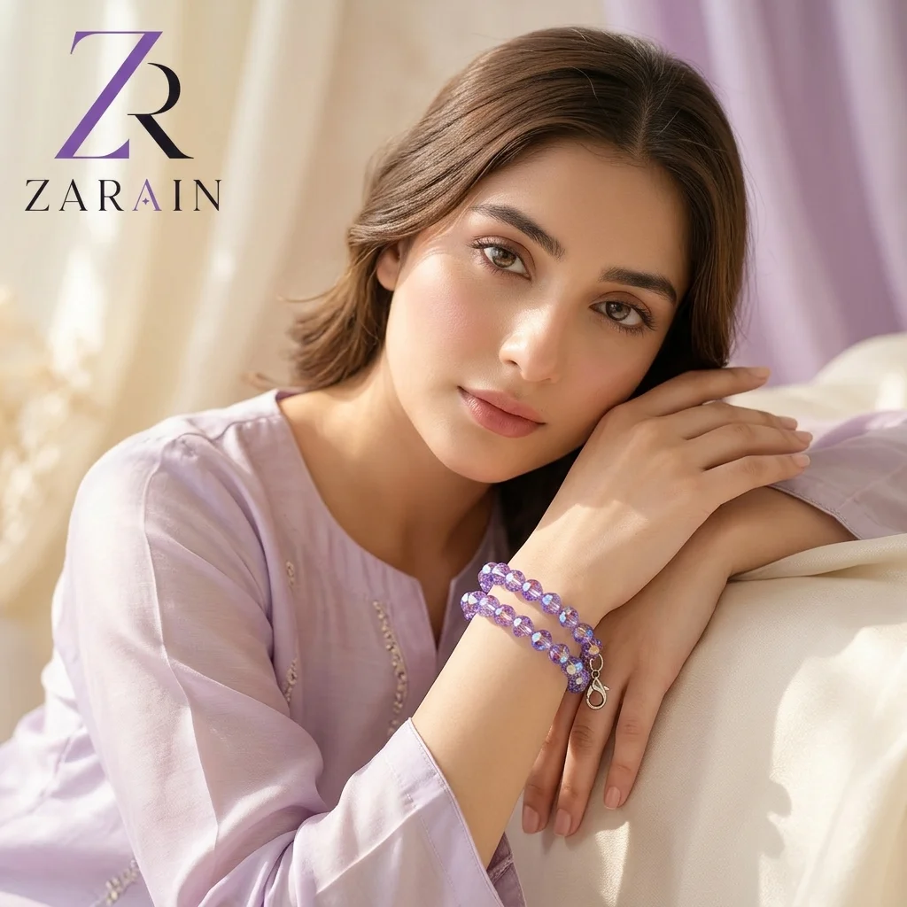 Zarain Iris Lavender Crystal Bracelet Pair Set