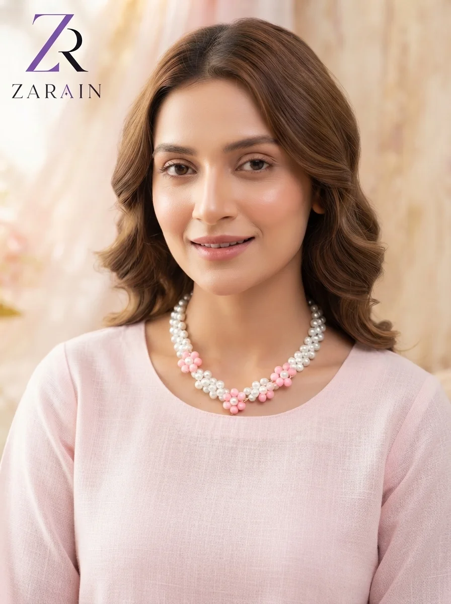 Zarain Pastel Blossom Pearl Necklace Set