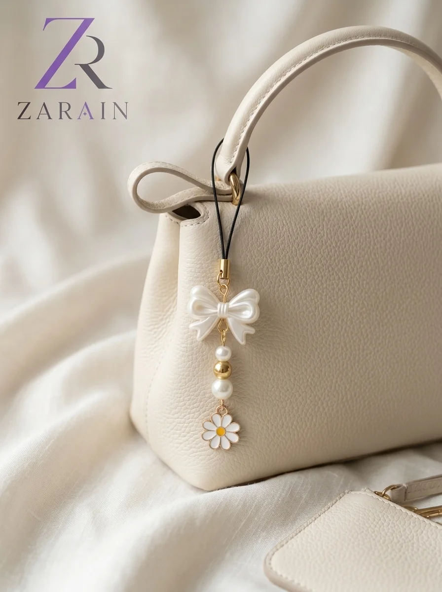 Pearl Daisy Bow Charm Keychain