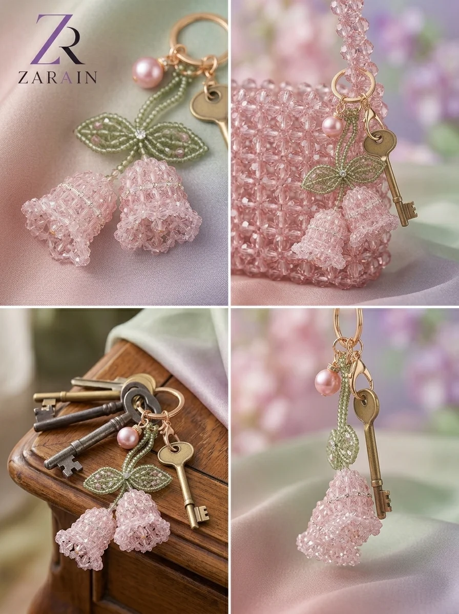 Zarain Beaded Lily of the Valley Flower Keychain