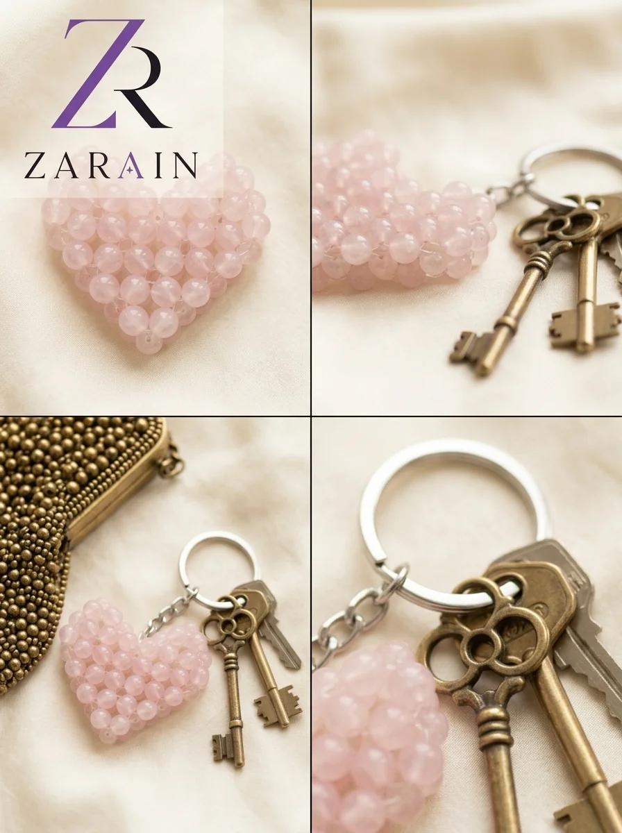 Rose Quartz Heart Keychain