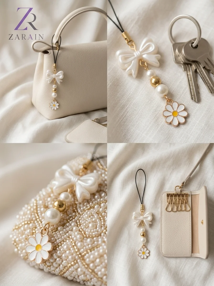 Pearl Daisy Bow Charm Keychain