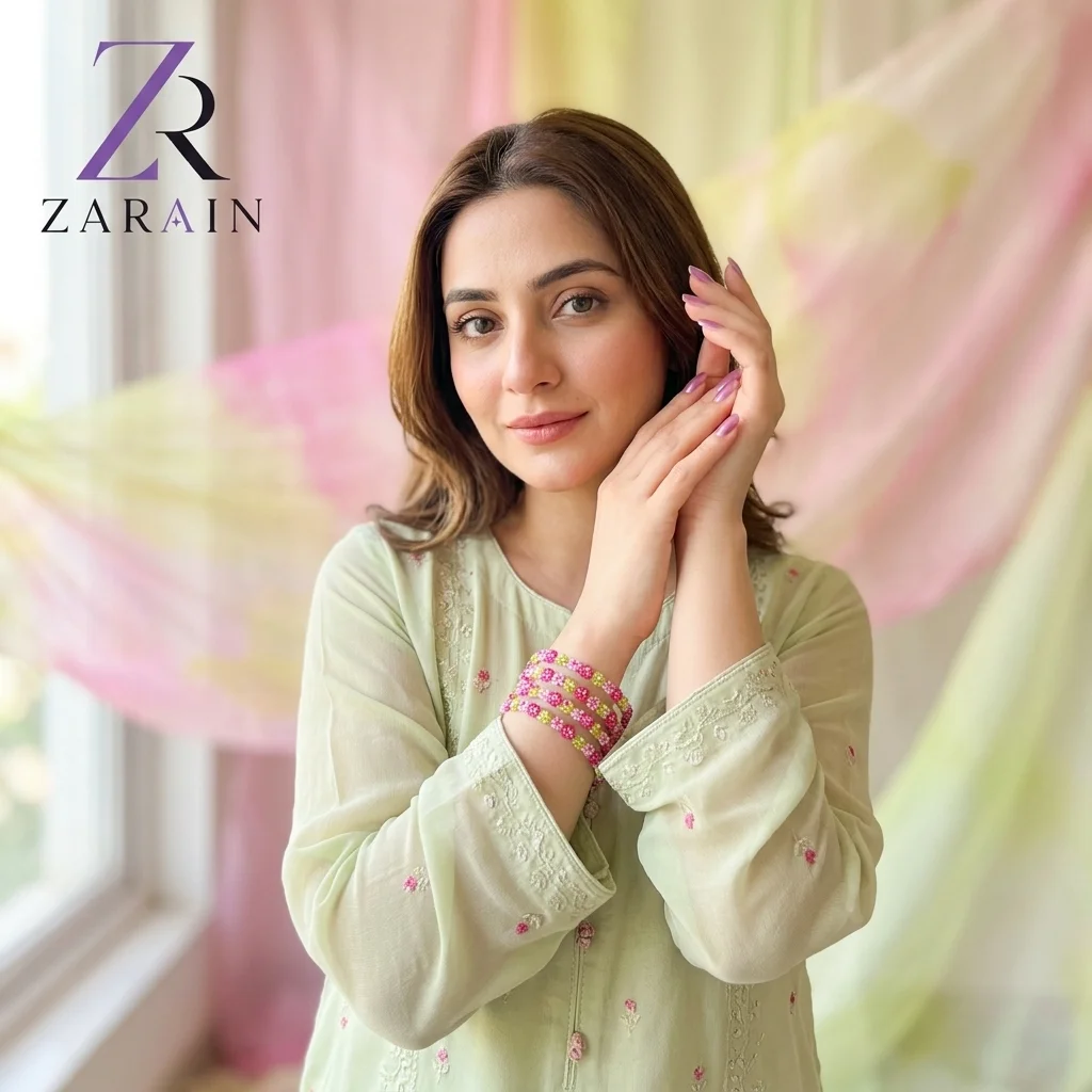 6PC - Pink & Lime Floral Bangles