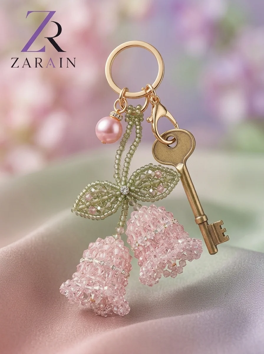 Zarain Beaded Lily of the Valley Flower Keychain