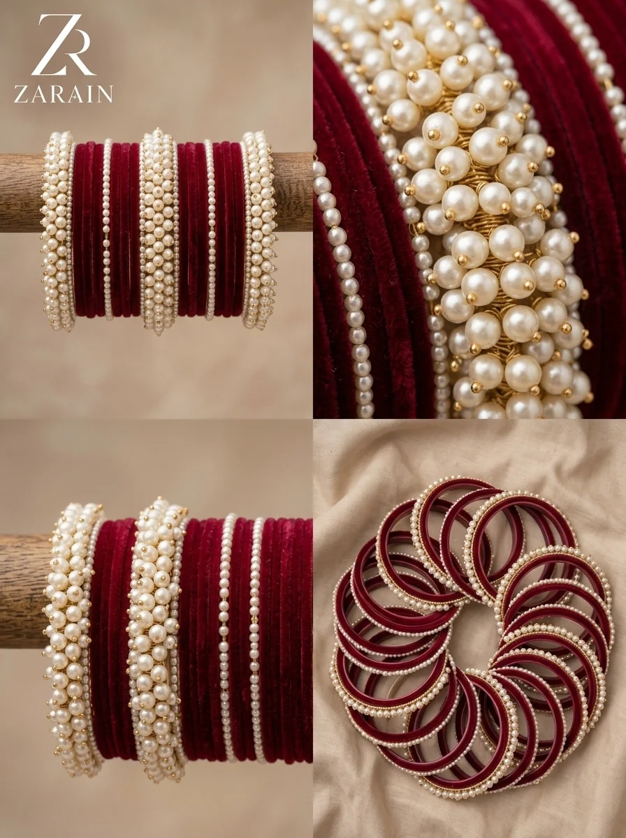 Zarain Velvet & Pearl Allure Bangle Set