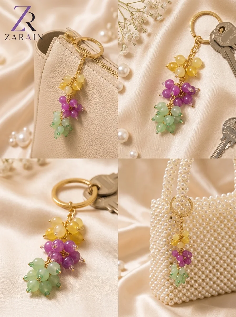 Pastel Gemstone & Pearl Keyring Charm