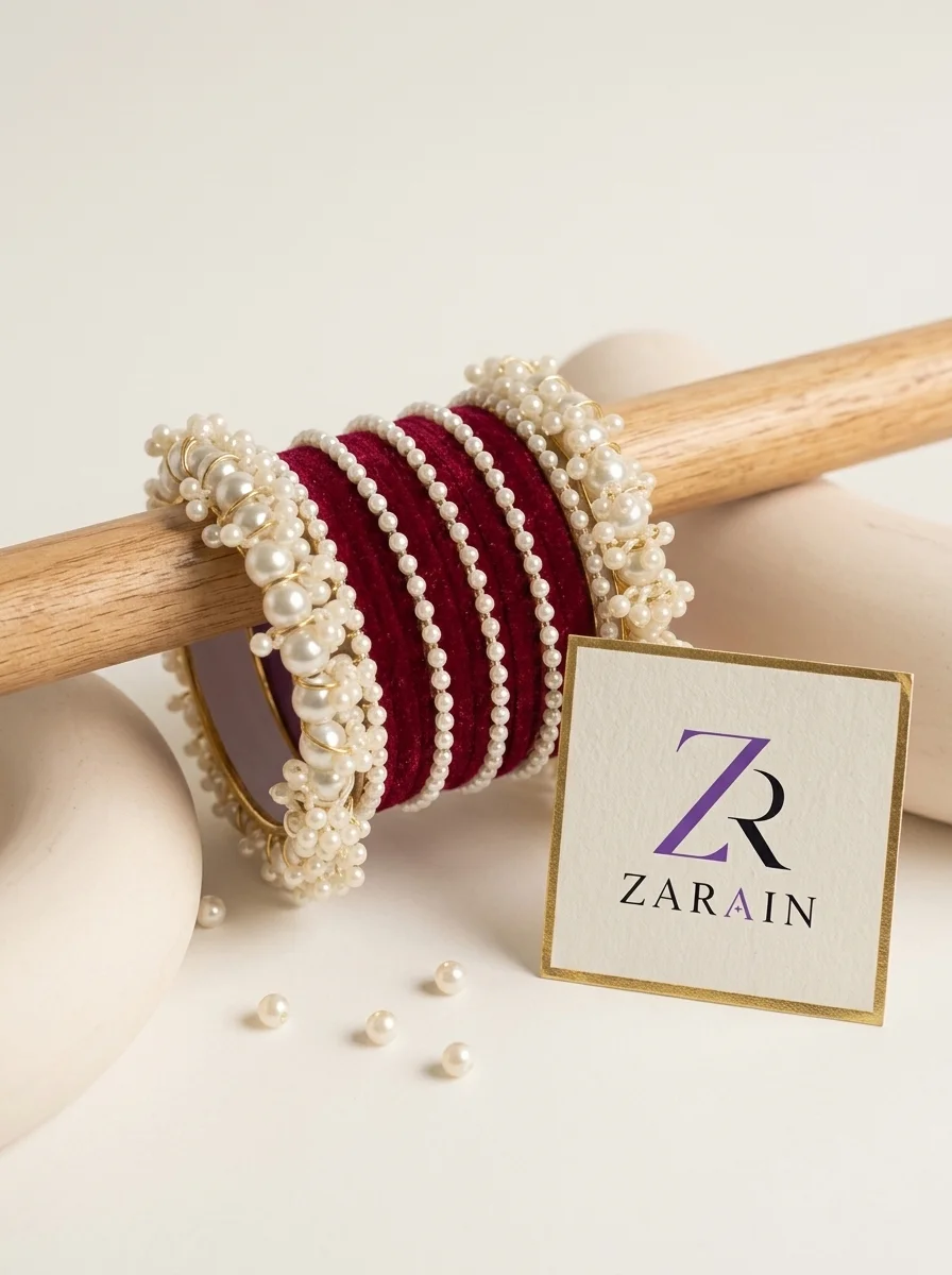 Zarain Velvet & Pearl Allure Bangle Set