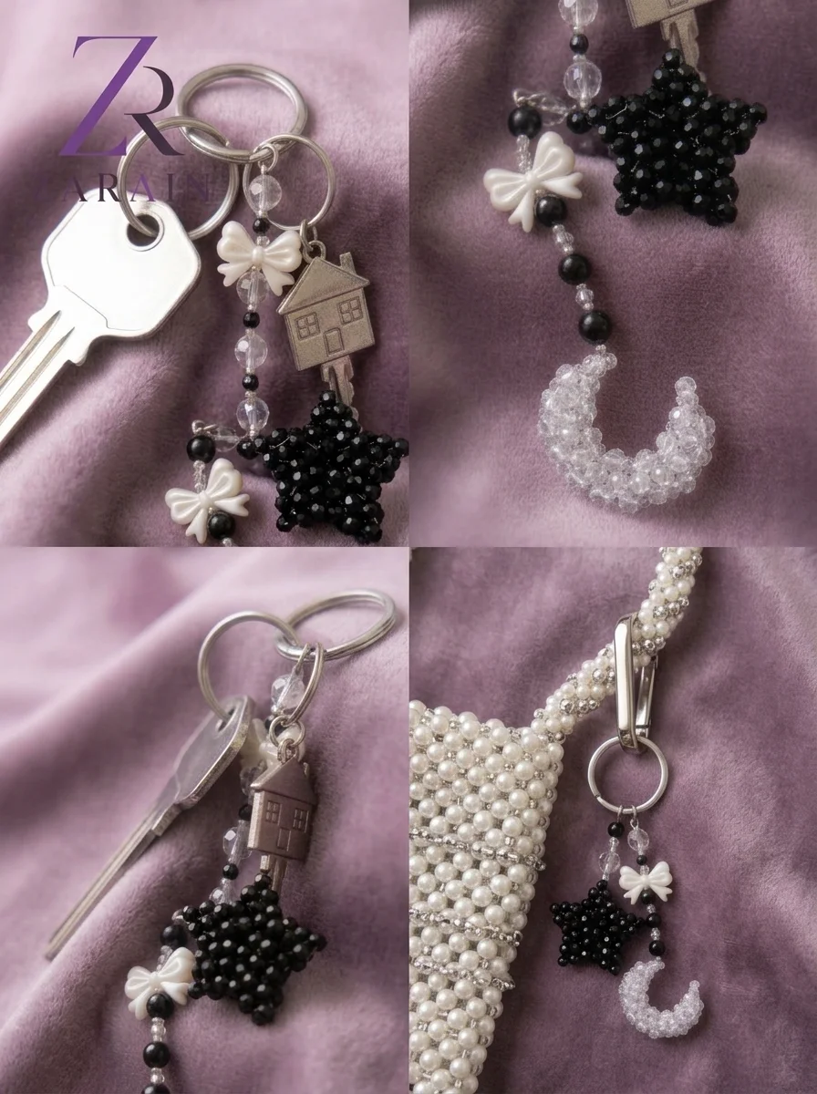 Starlight & Crescent Beaded Keyring