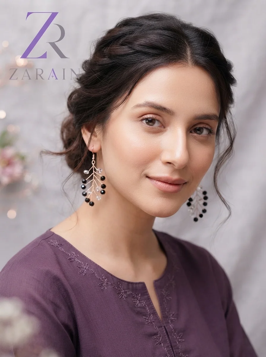 Noir Crystal Leaf Earrings