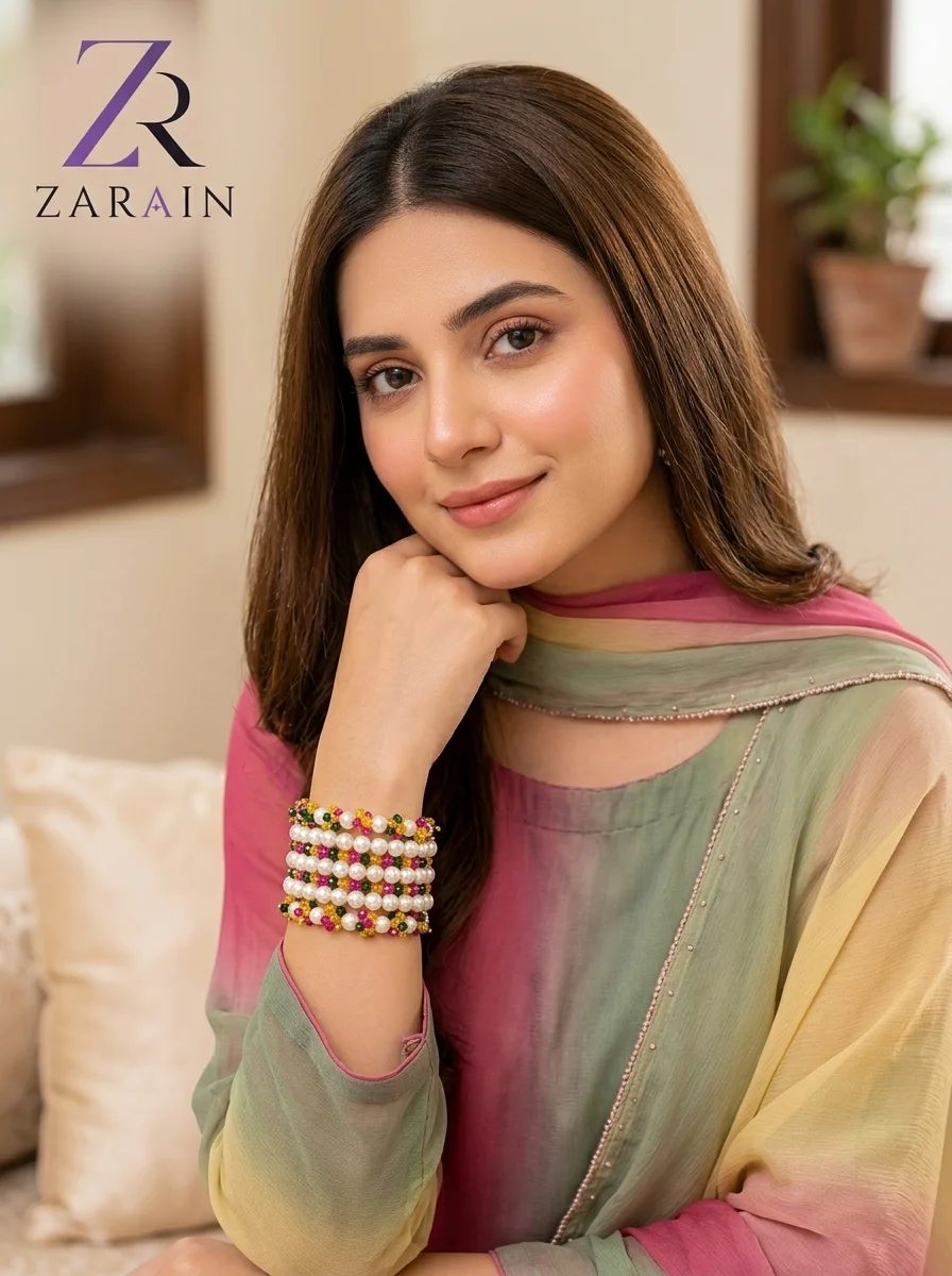 Pearl Crystal Gajra Bracelet & Bangle Set