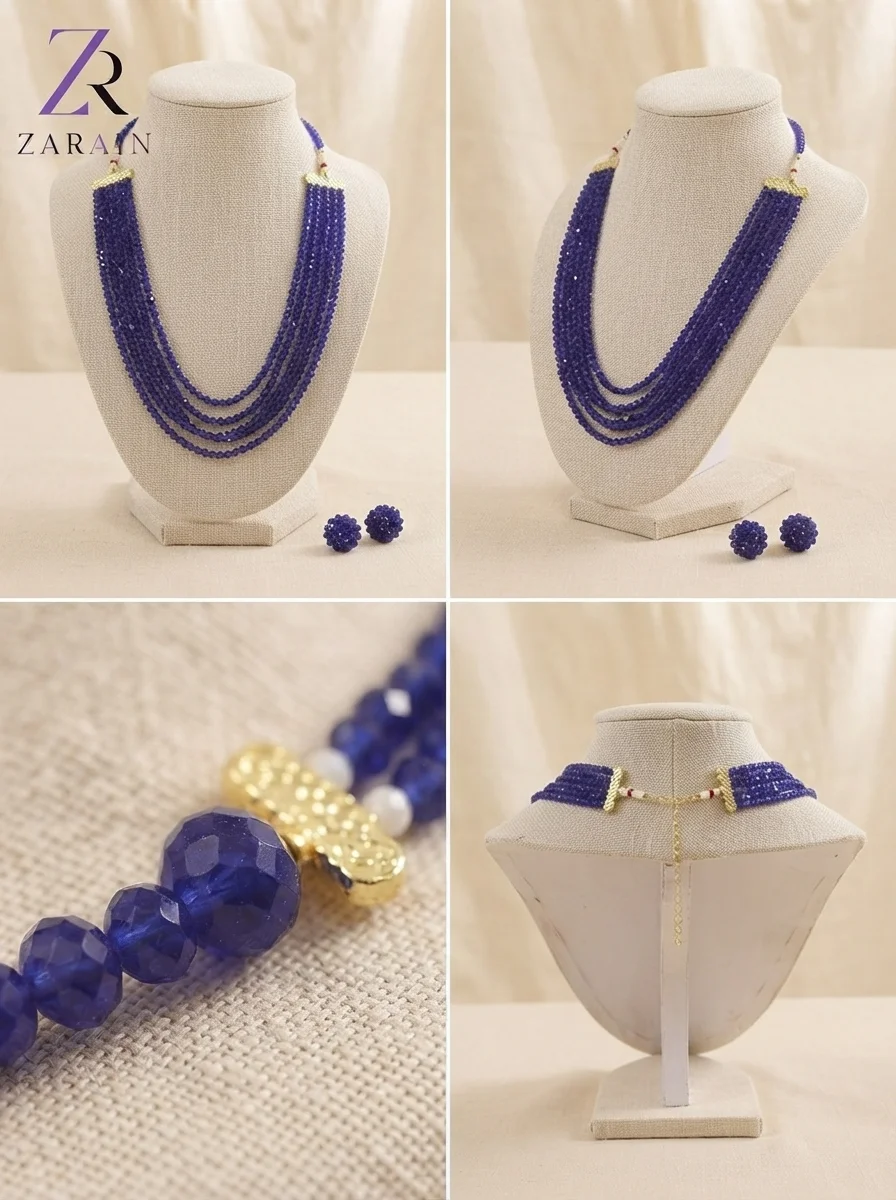 Azure Elegance Crystal Strand Necklace