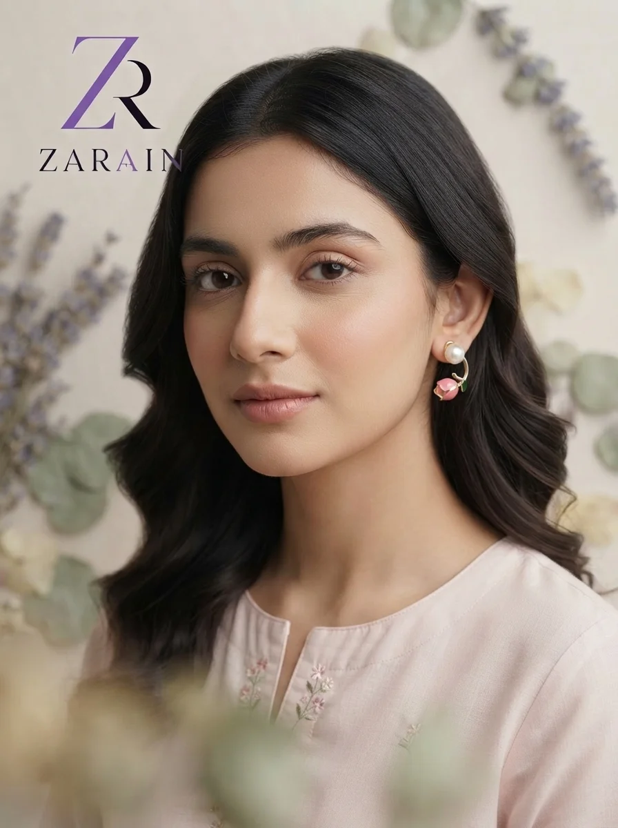 Pink Tulip & Pearl Drop Earrings