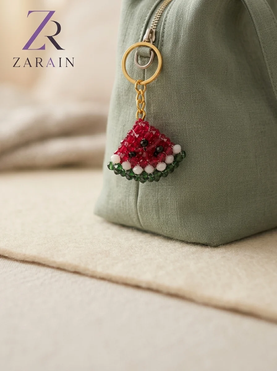 Beaded Watermelon Slice Keychain